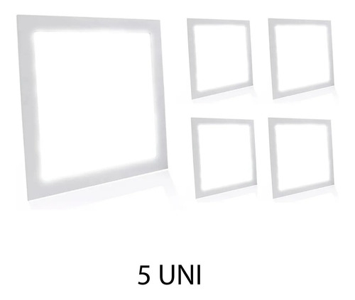 Kit 5 Painel Plafon Led 18w Quadrado Embutir Branco Frio