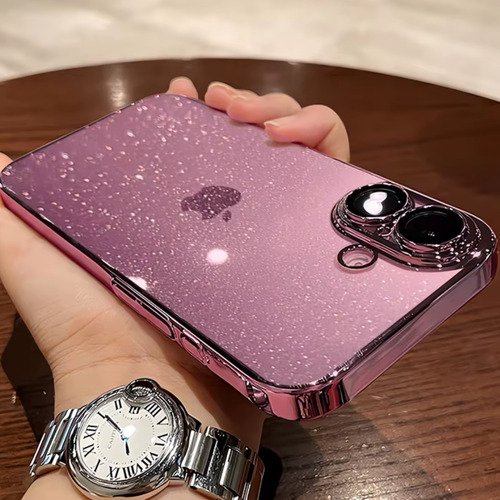 Funda Para Iphone 15 16 Con Brillos Y Protector De Cámara Rosa Iphone 15