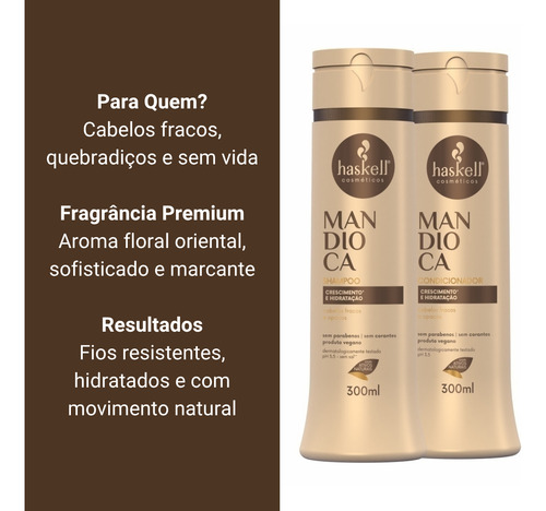 Kit Haskell Mandioca Shampoo E Condicionador 2x300ml + Masc