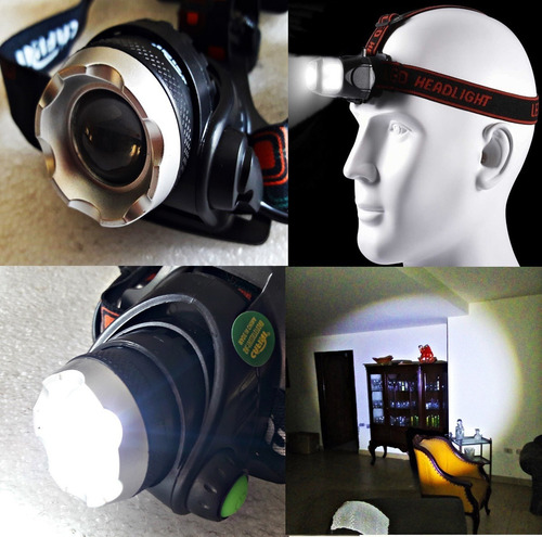 Potente Linterna Led Cabeza Frontoluz Zoom Cargabl Bicicleta