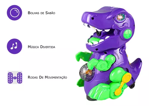 Brinquedo Crianças Faz Sabão Dinossauro Solta Bolhas Com Luz