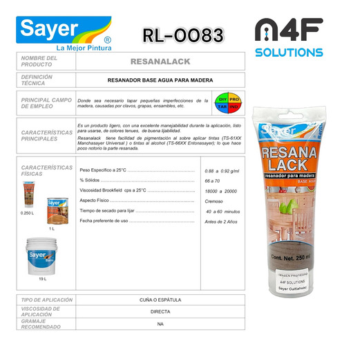 Sayer Resanalack Para Madera Base Agua Chocolate (250ml) 5pz