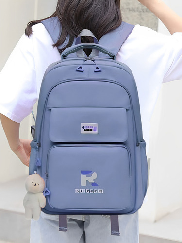 Mochila Feminina Escolar Costura Reforçada Antifurto Luxo Cor Azul