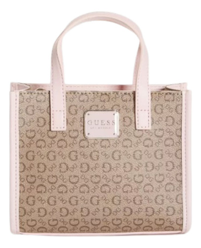 Guess Taylor Logo Mini Crossbody Acabado De Los Herrajes Dorados Color Cafe Con Rosa Correa De Hombro Cadena Dorada Diseño De La Tela Con Logo