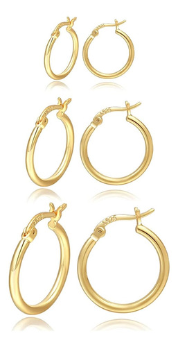 Small Gold Hoop Earrings Women 3 Pairs 925 Silver 14k Gold P