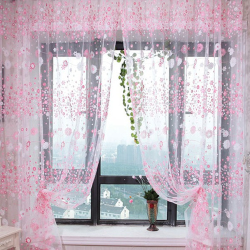 Cortinas Transparentes Con Diseño De Flores Rosas, Paneles