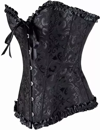 Corpete Corset Espartilho Cinta Modela Cintura Floral Preto