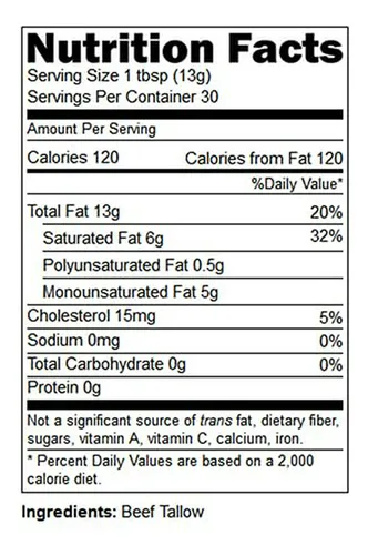 Grasa De Res 100% Alimentada Con Pasto - 14 Oz Para Cocinar