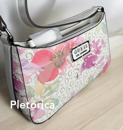 Bolsa Guess Floreada De Hombro (original) Floreado Floreado Níquel Blanco