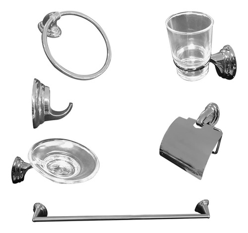 Kit 6 Acessórios Para Banheiro Porta Saboneteira Suporte Toalheiro Luxo Lavabo Liga De Zinco Luuk Young 3100 Cor Prateado