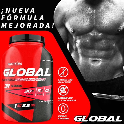 Proteína Whey Hidrolizada Global 1kg 31 Servicios Sabores Fresa