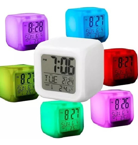 Reloj Digital Cubo Luces Led Alarma Despertador Temperatura