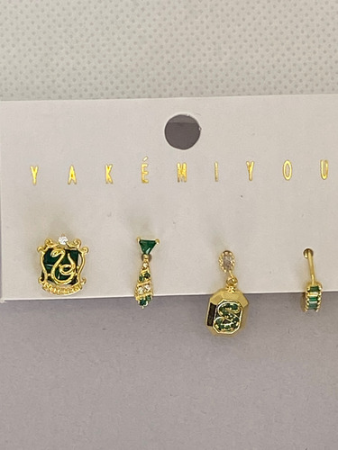 Set Aretes Harry Potter Slytherin En Chapa De Oro