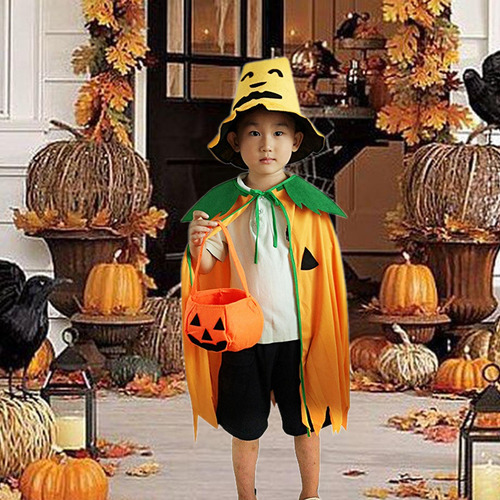 Conjunto De Capa, Sombrero Y Bolso De Calabaza De Halloween,