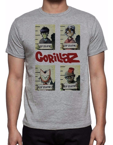 Camiseta Cinza Mescla Gorillaz Rock 1183