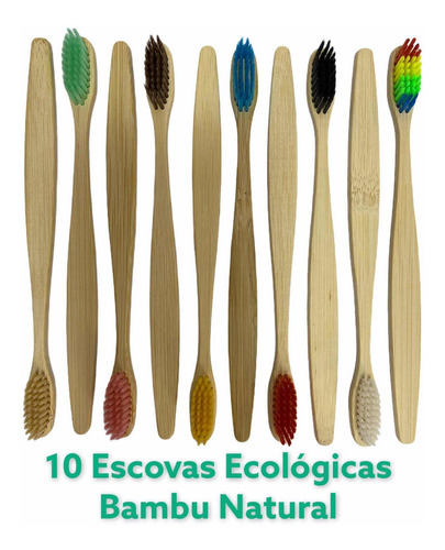 Imagem 2 de 5 de Escovas Dente Bambu Ecológico Natural Sustentável 10un Macia