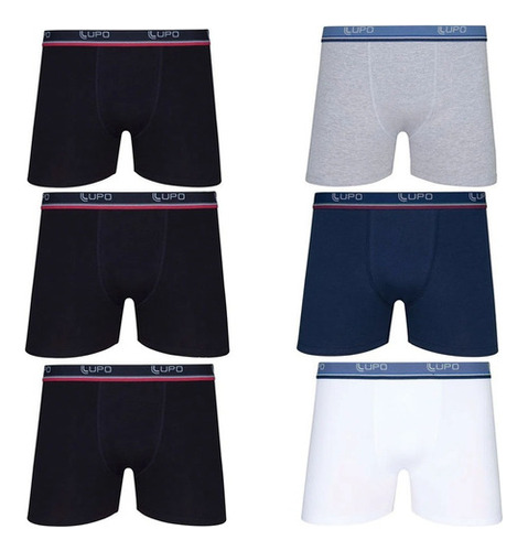 Kit 6 Cueca Boxer Lupo Cueca Algodão Elastano Boxer Lupo