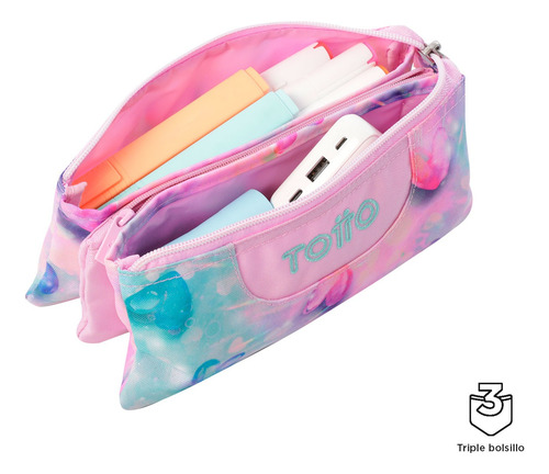 Totto Combo Mochila, Lonchera Y Lapicera - Set Kit Escolar A Corazones Glitter
