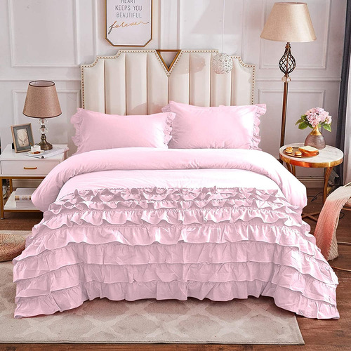 Funda Nórdica King 280 X 250 Algodón 8 Vuelos Colores Rosa Lisa