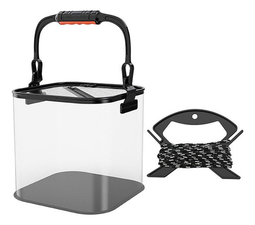 Cubo De Pesca Plegable Con Equipo De Mango Negro De 20 Cm