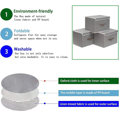 Cajas Almacenaje Lavable, 3 Pack Contenedores Almacenamiento