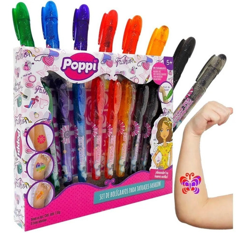 Set De Boligrafos Para Tatuajes Fashion X 8 + 6 Calcos Nena