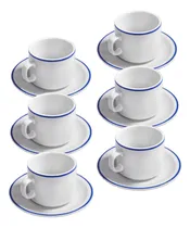 Comprar 6 Tazas Cafe Vajilla Porcelana Tsuji 452 Borde Azul C\u002Fplato 