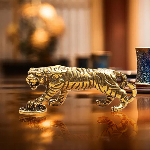 . Escultura De Tigre Caminando De Latón, Regalo De Oficina,