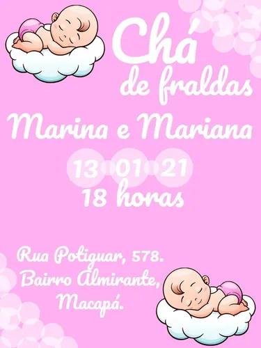 Convite Chá Bebê/ Fraldas - Modelo Mariana - Cha de Bebê/ Fraldas