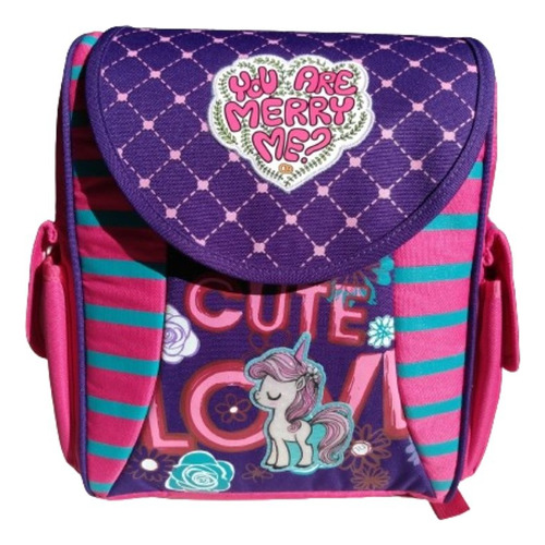 Mochila Infantil Espalda Unicornio C/cierre/broche En Pilar 