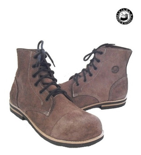 Coturno Vilela Boots 100% Couro Camurça Cano Baixo