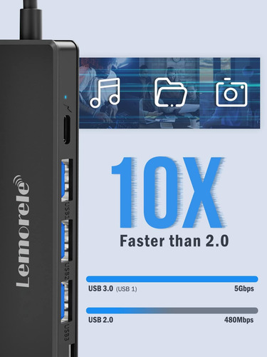Lemorele Usb C Hub, Adaptador De Concentrador Tipo C 7 En 1