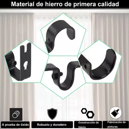 Soporte Cortinero Doble Tubo Para Pared,soporte Cortinas 6pz Color Negro