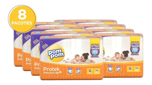 Kit Fralda Pom Pom Protek Proteção De Mãe Jumbinho G 128 Un
