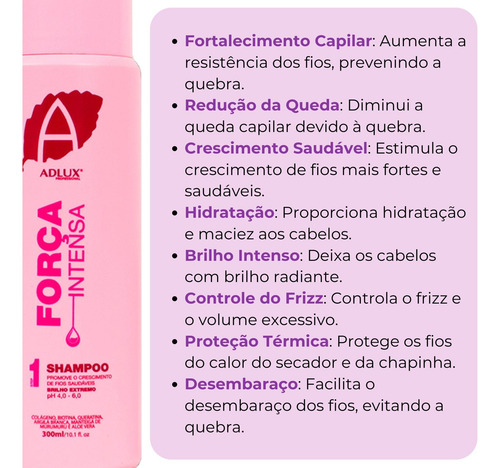 Shampoo Força Intensa Adlux Hidratação Anti Queda Uso Diario