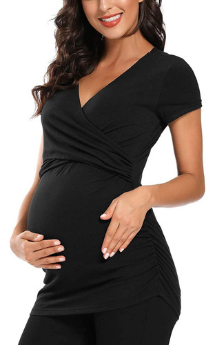Mujer Tops Solid Manga Corta Lactancia Embarazada M 6402 Q