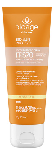 Protetor Solar Efeito Base Fps70 Tom 1 Alta Cobertura 45g