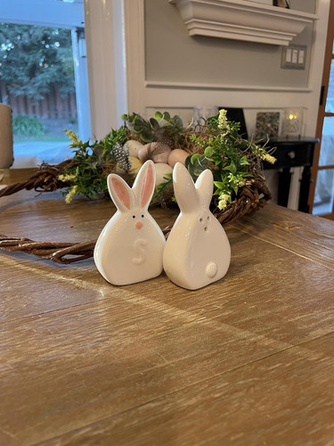 Juego De Salero Y Pimentero De Cerámica De Conejo De Pascua,
