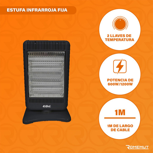 Imagen 3 de 6 de Estufa Eléctrica Infrarroja Eiffel E-523 Fija 1200w 3 Velas