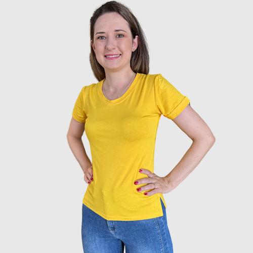 Blusa Básica Lisa Viscolycra Feminina Gola Redonda Blusinha