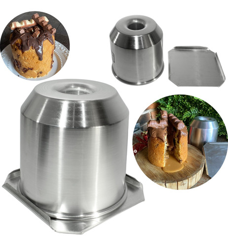 Forma Para Panetone Trufado Com Tampa Em Aluminio Furo Meio