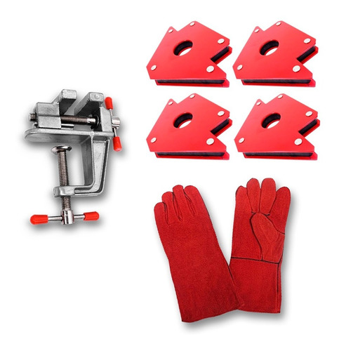 Pack 4 Escuadra Magnetica Soldar 75 Lbs+ Guantes+mini Tornil