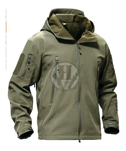 Imagen 2 de 6 de Campera Tactica Neoprene Softshell Verde Xxl Capucha Imperm