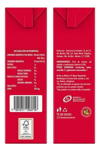 5 Pza Puré De Tomate La Costeña Condimentado Caja Con 1 Kg
