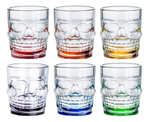 Set De Vasos De Cristal De Calavera Grande 260ml 6 Piezas Color Verde