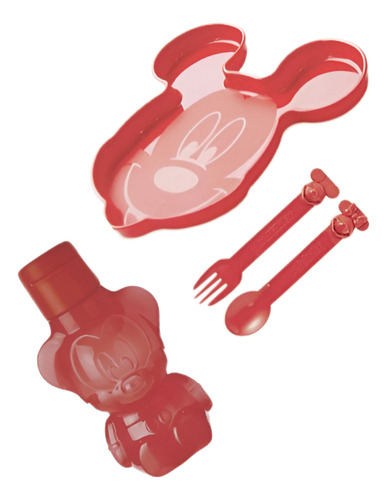 Plato +cubiertos + Botellita Mickey Mouse