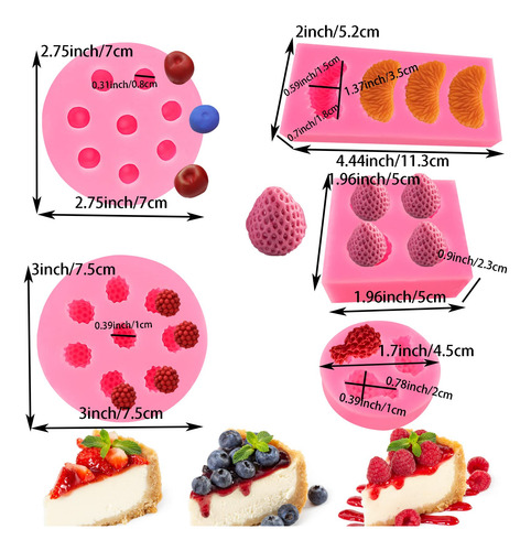 Moldes De Fondant Frutas 3d 5 Unidades Para Decoración Naranja, Rosa