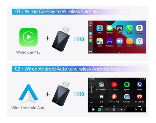 Carplay Inalámbrico Android Auto 2 En 1 Wifi 5g Bt 5.0
