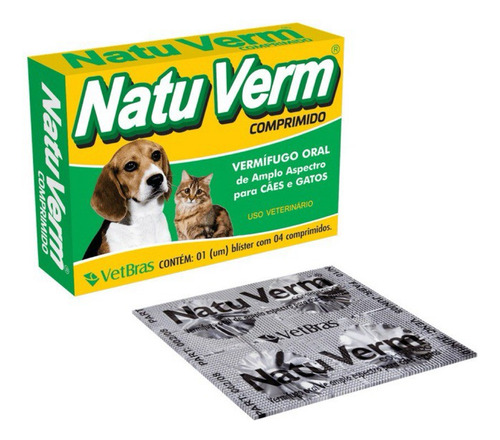 4 Caixas Vermífugo Natuverm Para Cães E Gatos 16 Comprimidos
