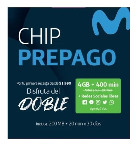 Linea Prepago // 1 Chip Movistar 200 Min + 2 Gb + Redes